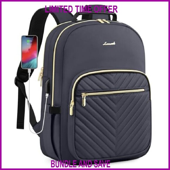Quilted Laptop Backpack with USB Port, 15.6 Inch, Large Capacity main image 7